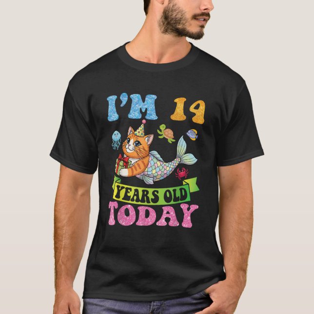 I m 14 Years Old Today Cute Cat Mermaid Birthday C T-Shirt (Front)