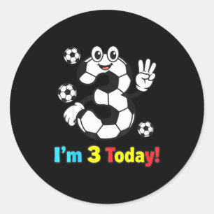 I’m 3 Today Cute Soccer Cartoon 3rd Birthday Kids Classic Round Sticker