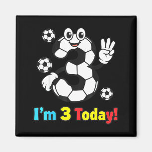 I’m 3 Today Cute Soccer Cartoon 3rd Birthday Kids Magnet