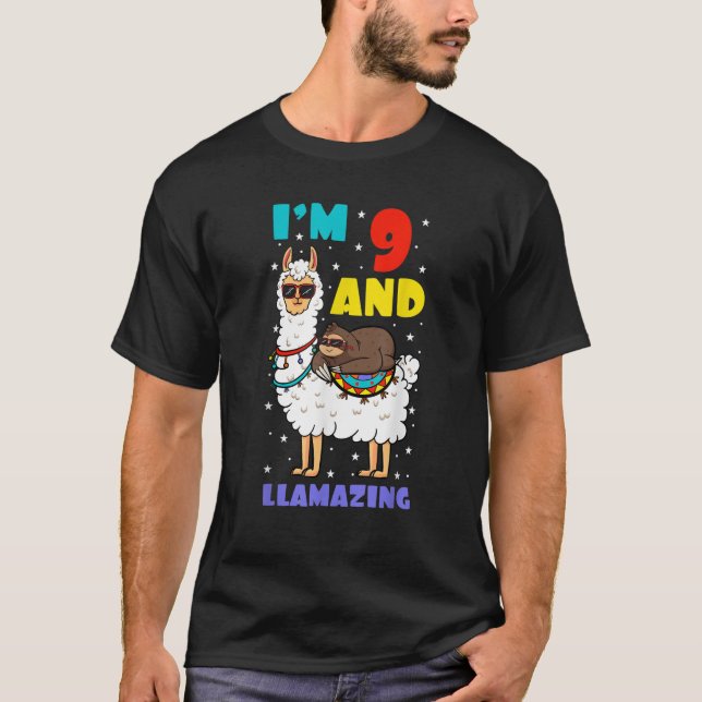 I m 9 And Llamazing Llama 9th Birthday Party Celeb T-Shirt (Front)