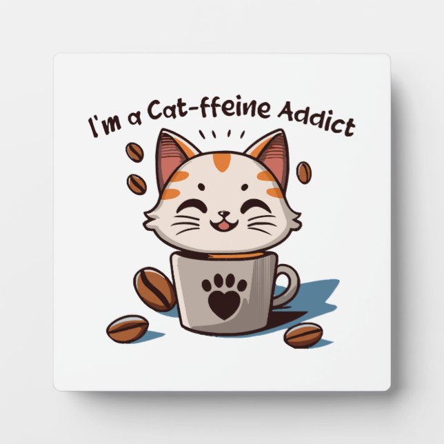 I m a Cat-ffeine Addict Plaque (Front)
