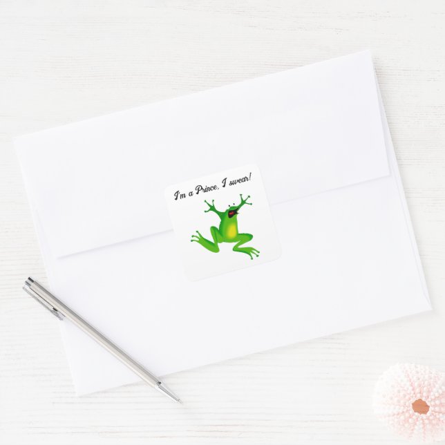 I’m a Fairy Tale Prince Funny Green Frog Cartoon Square Sticker (Envelope)