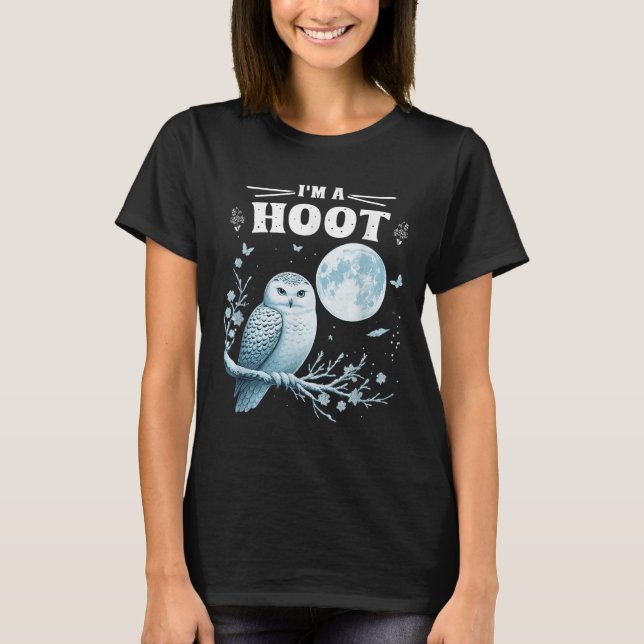 I’m A Hoot Snowy Owl Full Moon Night Sky Soky Magi T-Shirt (Front)