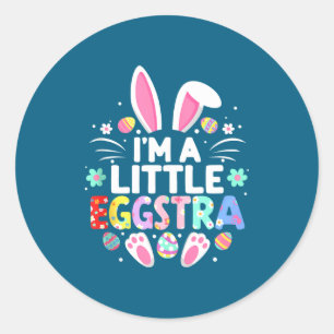I’m a little eggstra funny easter bunny cute kids classic round sticker