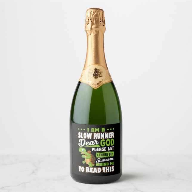 I m A Slow Runner Turtle Funny Marathon Running Sparkling Wine Label (Front)