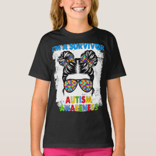I’m A Survivor Autism Awareness Messy Bun Girl T-Shirt
