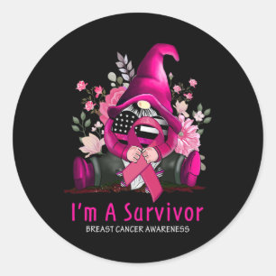 I’m A Survivor Gnome Pink Ribbon Breast Cancer Awa Classic Round Sticker