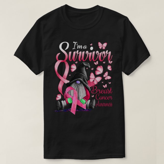 I’m A Survivor Gnome Pink Ribbon Breast Cancer Awa T-Shirt (Design Front)
