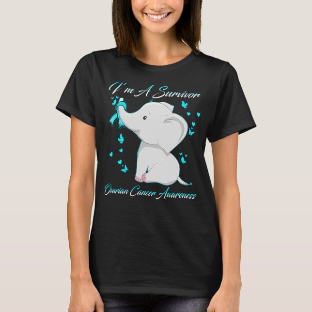 I’m A Survivor Ovarian Cancer Awareness Elephant T-Shirt (Front)