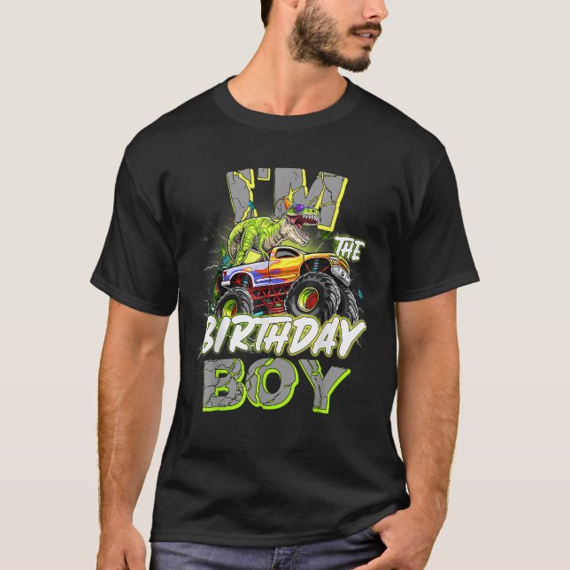 I m Birthday Boy Monster Truck Dinosaur Family Mat T-Shirt (Front)