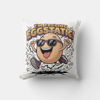 I’m Feeling Eggstatic – Funny Egg Pun Cartoon Cushion