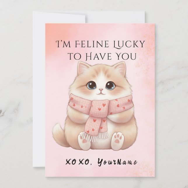 I’m Feline Lucky to Have You Cat Valentine Card (Front)