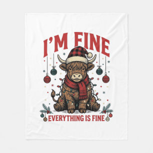 I’m Fine Christmas Cow Vintage Engraving Shirt (3) Fleece Blanket