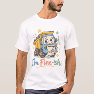 “I’m Fine-ish” Funny Garbage Truck Drinking Coffee T-Shirt