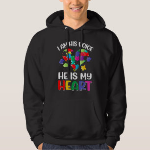 I M His Voice He Is My Heart Autism Awareness Pare Hoodie