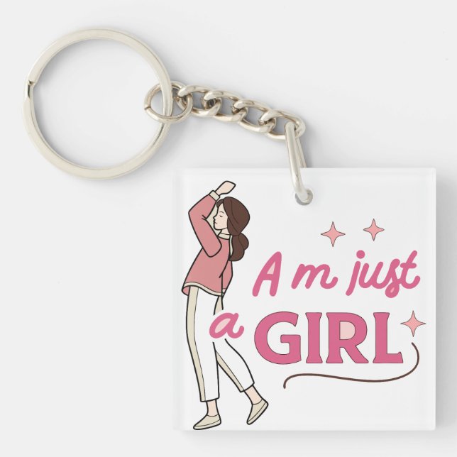 “I’m Just a Girl” Retro Feminist Empowerment Desig Key Ring (Front)