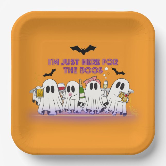 I’m Just Here For The Boos Funny Halloween Paper Plate (Front)