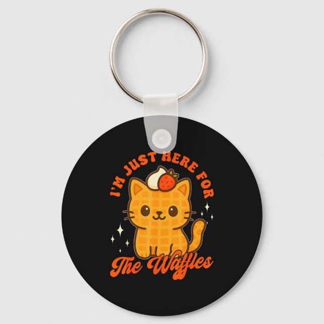 I’m Just Here For The Waffles Cute Cat Food Lover  Key Ring (Front)