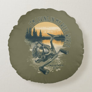 I’m Living in My Reel World Fishing lake Round Cushion