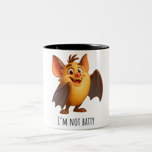 I’m Not Batty – Funny Cute Cartoon Bat Two-Tone Coffee Mug (Center)