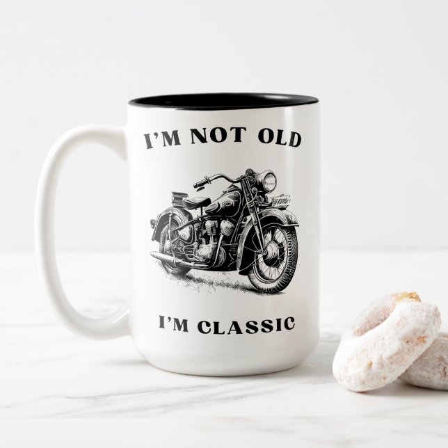I’m not old i’m classic  Two-Tone coffee mug (With Donut)