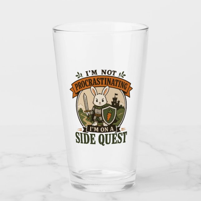 I’m Not Procrastinating Side Quest Rabbit Knight Glass (Front)