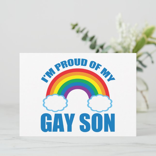 I’m Proud of My Gay Son Mum Dad Pride Rainbow Card (Standing Front)
