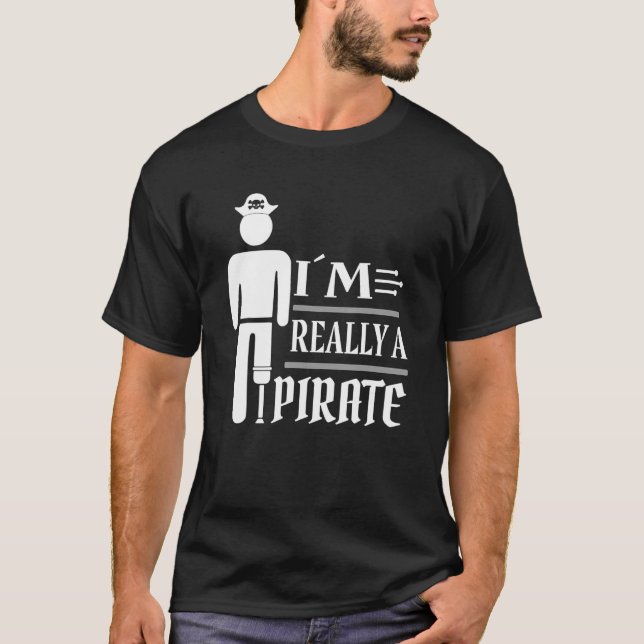 I M Really A Pirate Foot Amputee Wheelchair Prosth T-Shirt (Front)