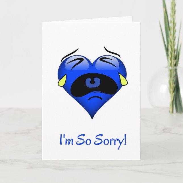 I’m So Sorry Crying Blue Heart Card (Front)