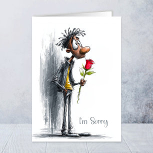 I’m Sorry Sad Man Holding Red Rose Card