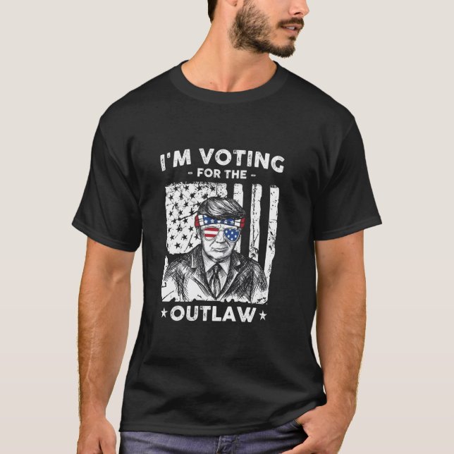 I m Voting for The Outlaw Trump American Flag Sung T-Shirt (Front)