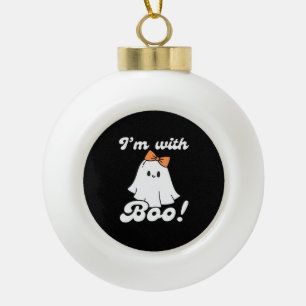 I’m With Boo Funny Retro Ceramic Ball Christmas Ornament