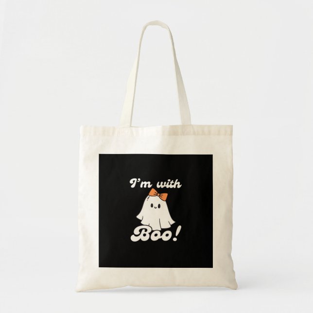 I’m With Boo Funny Retro Tote Bag (Front)