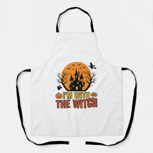 I’m With The Witch Vintage Halloween Castle Design Apron