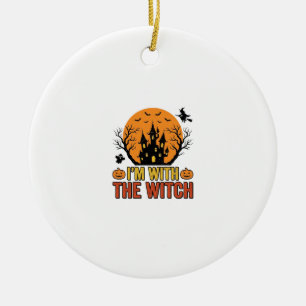 I’m With The Witch Vintage Halloween Castle Design Ceramic Tree Decoration