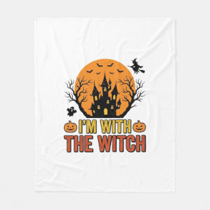 I’m With The Witch Vintage Halloween Castle Design Fleece Blanket