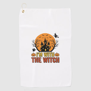 I’m With The Witch Vintage Halloween Castle Design Golf Towel