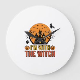 I’m With The Witch Vintage Halloween Castle Design Large Clock