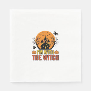 I’m With The Witch Vintage Halloween Castle Design Napkin