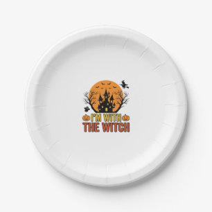 I’m With The Witch Vintage Halloween Castle Design Paper Plate