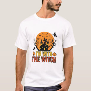 I’m With The Witch Vintage Halloween Castle Design T-Shirt