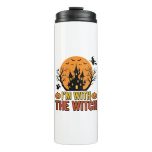 I’m With The Witch Vintage Halloween Castle Design Thermal Tumbler