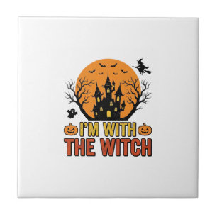 I’m With The Witch Vintage Halloween Castle Design Tile