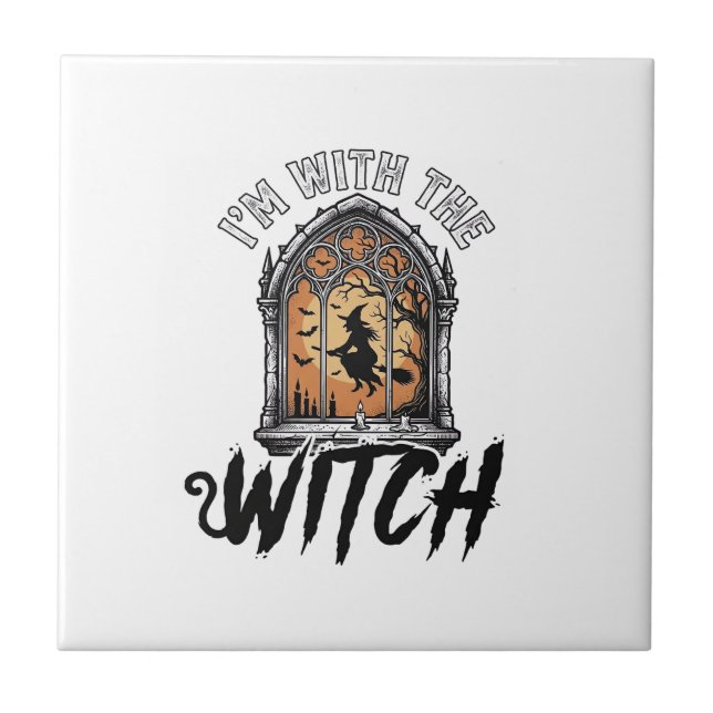 I’m With The Witch Vintage Halloween Tile (Front)
