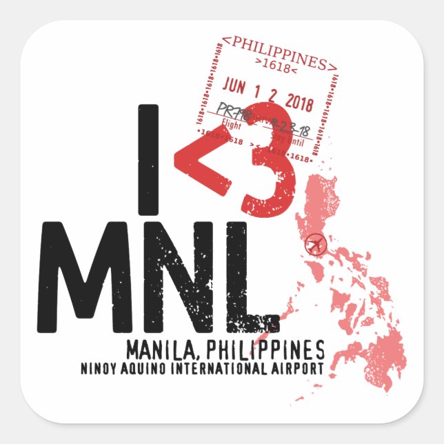 I ♥ Manila (MNL) Aviation Stamp Square Sticker (Front)