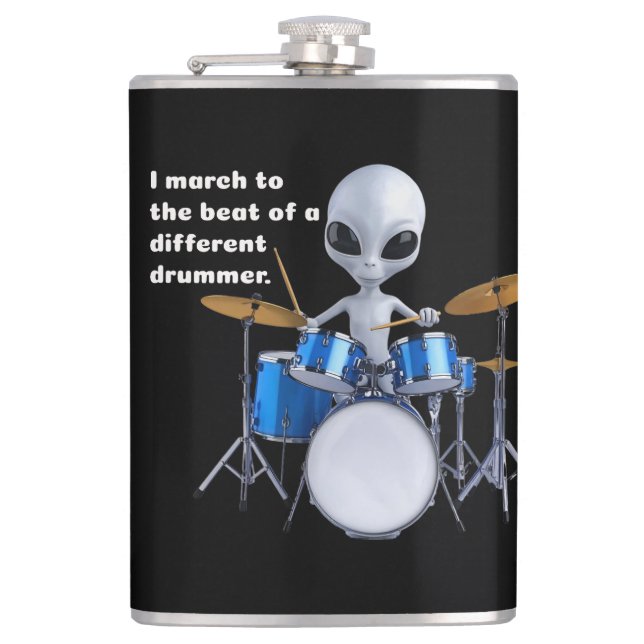 I march to the beat of different drummer hip flask (Front)