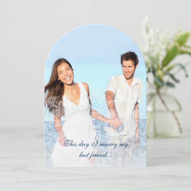 I Marry My Best Friend Photo Lace Wedding Invites (Standing Front)