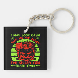 I May Look Calm But Halloween Spider Owl Pumpkin Key Ring