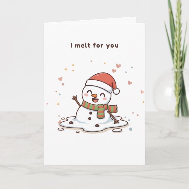 I Melt for You Cute Puchi Dōshi Snowman Card (Front)