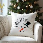 I melt for You | Frosty Jolly Snow Man Christmas Cushion<br><div class="desc">Celebrate the magical and festive holiday season with our custom illustrative holiday throw pillow. Our modern and minimalistic holiday design features our own hand drawn Frosty the snow man face character. A fun whimsical snowman wearing a top hat, carrot nose and rosy checks. A fun typographic design that says "I...</div>